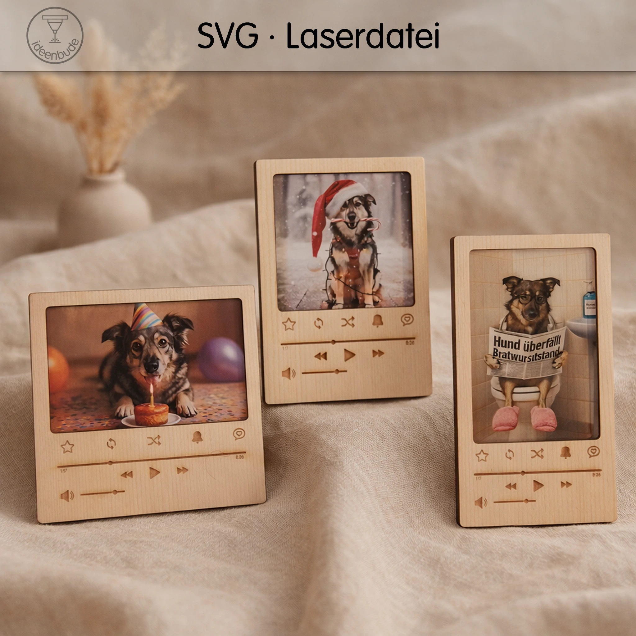 🎵 Laservorlage Bilderrahmen im Player-Design – 3er Set | SVG Laserdatei