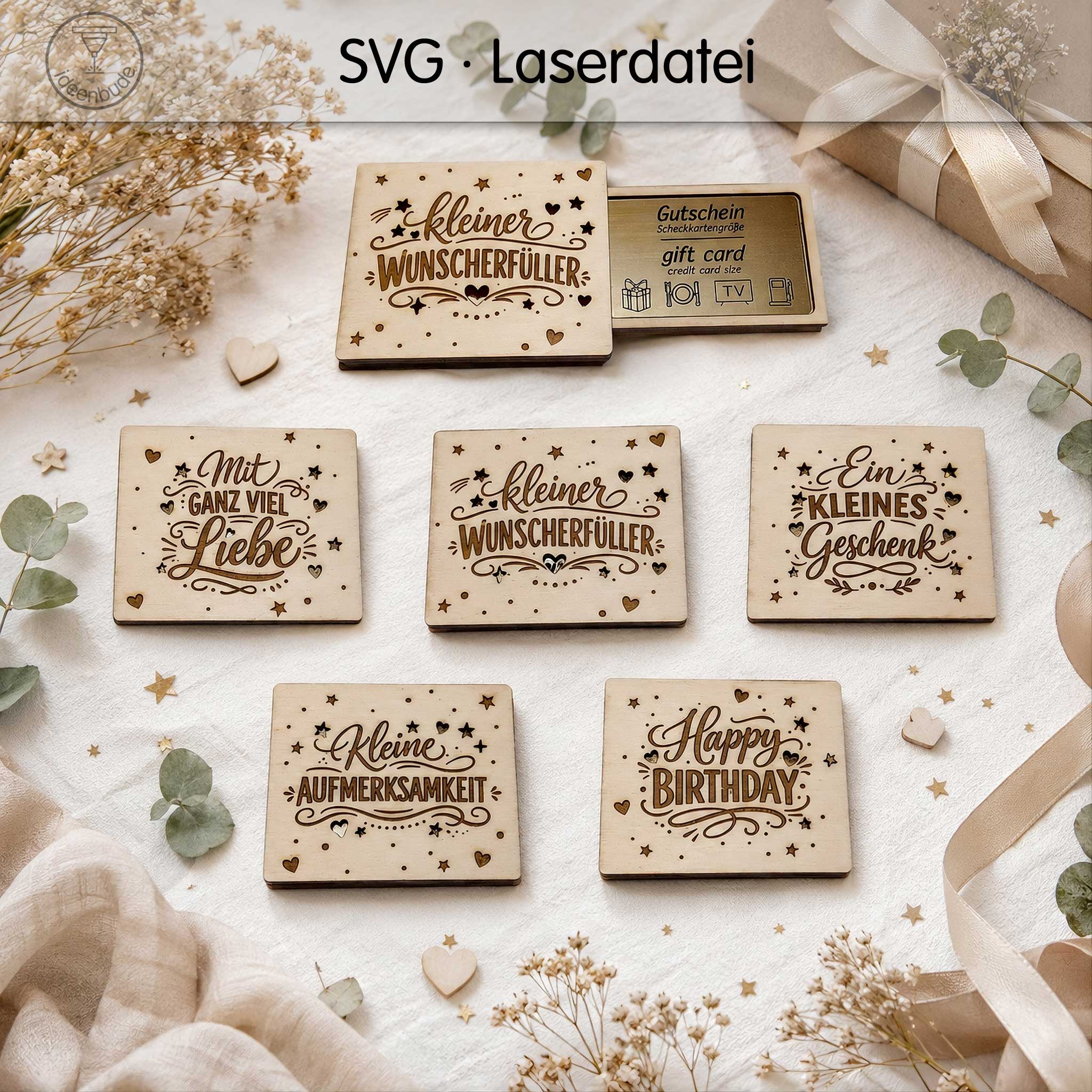 Geschenkverpackung im Set für Gutscheinkarten, (5 Designs)