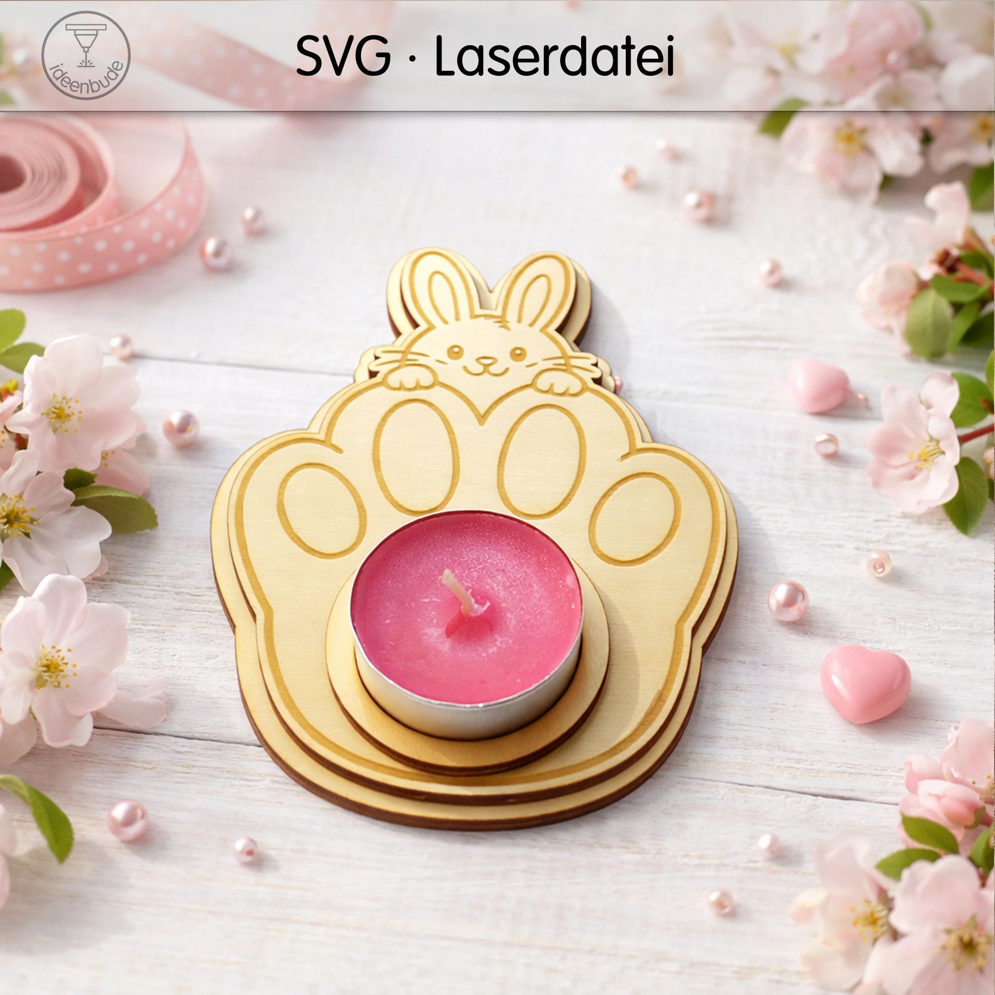 Häschen-Pfote Teelichthalter – Laserdatei für süße Osterdeko