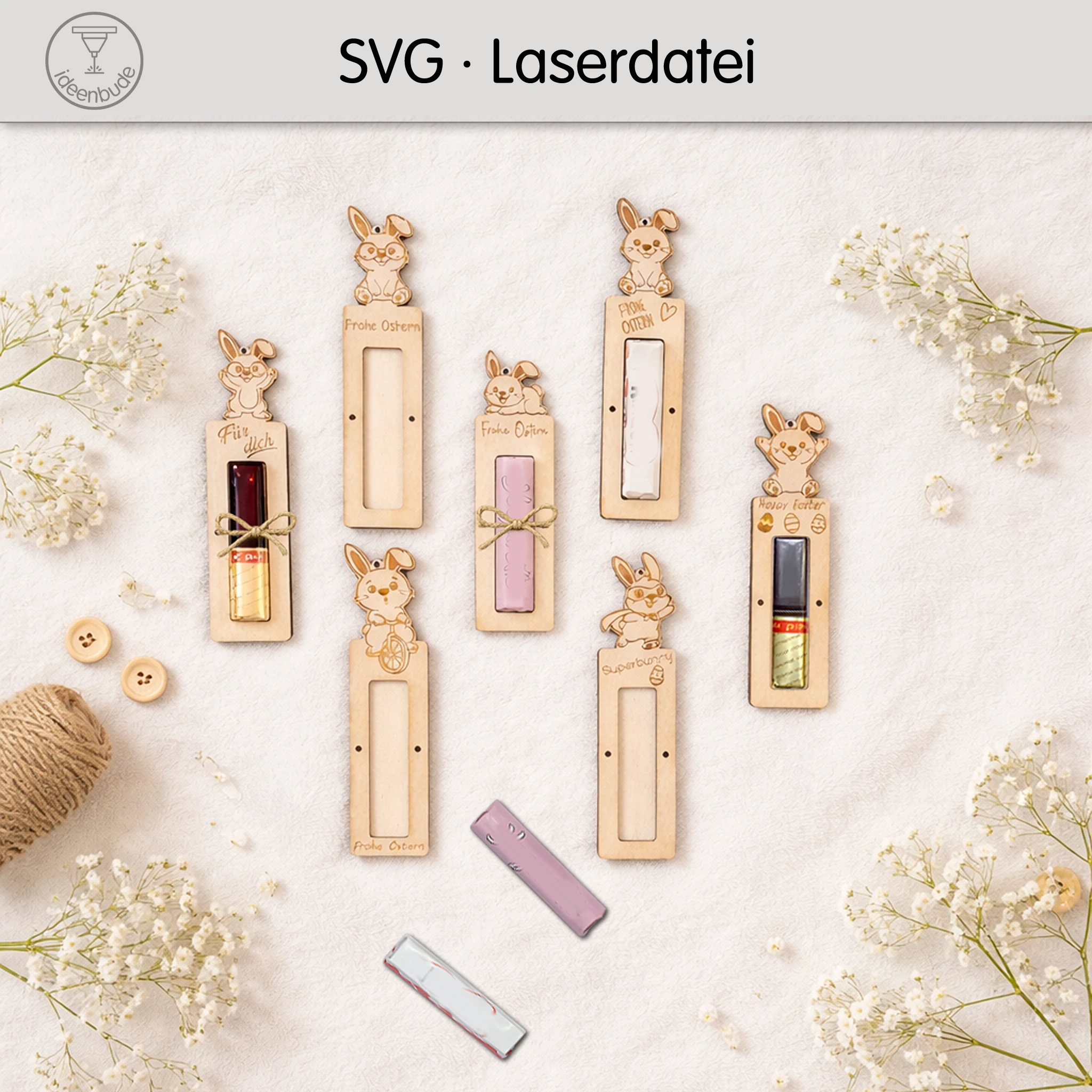 Oster-Schokohalter Hase – 9 Laservorlagen SVG | Osterdeko & Geschenkidee
